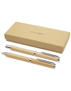 Set de regalo de bolígrafo y rollerball de bambú "Apolys" (tinta negra