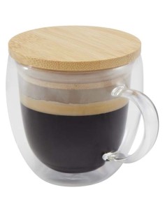 Taza de vidrio de 250 ml con tapa de bambú "Lenora"