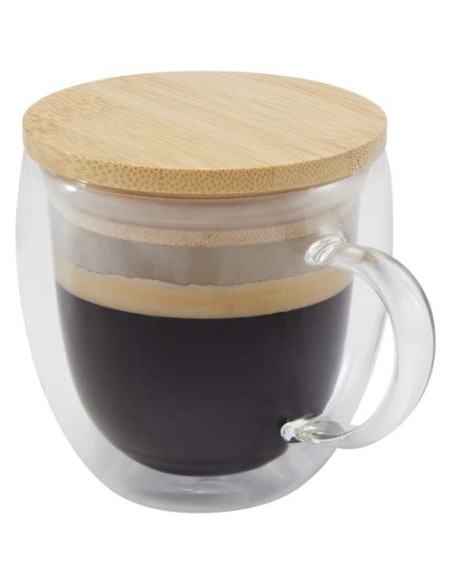 Taza de vidrio de 250 ml con tapa de bambú "Lenora" | Sequio regalos d