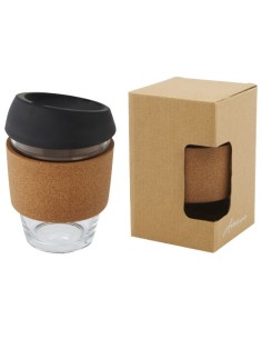 Vaso de vidrio borosilicato de 360 ml con agarre de corcho y tapa de s 2