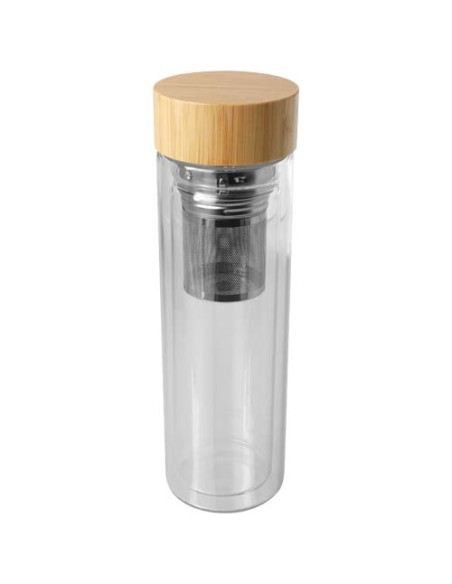 Botella de vidrio de borsilicato de 400 ml con infusor y tapa de bambú