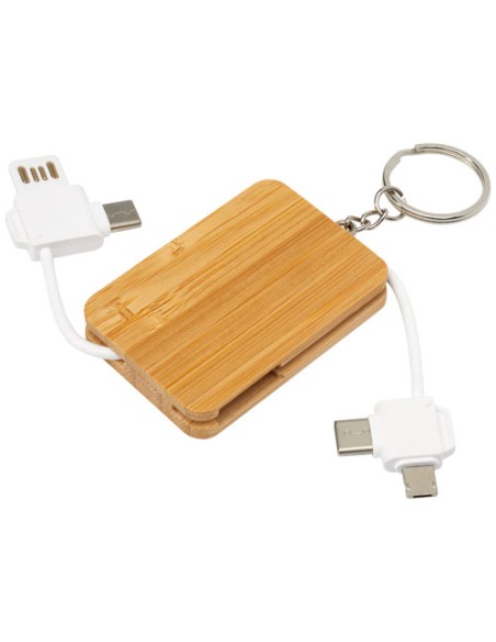 Llavero de bambú con cable de carga retráctil 6 en 1 "Reel" | Sequio r