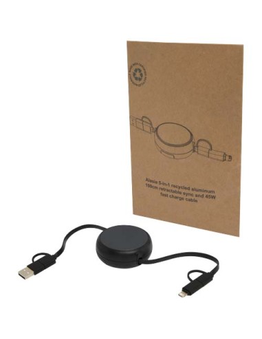 Cable retráctil 5 en 1 de 100 cm de plástico reciclado y aluminio para